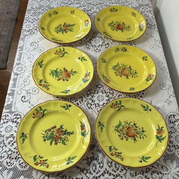French pottery - Louis XV Yellow salad plates - set of 6 - Picture 1 of 10